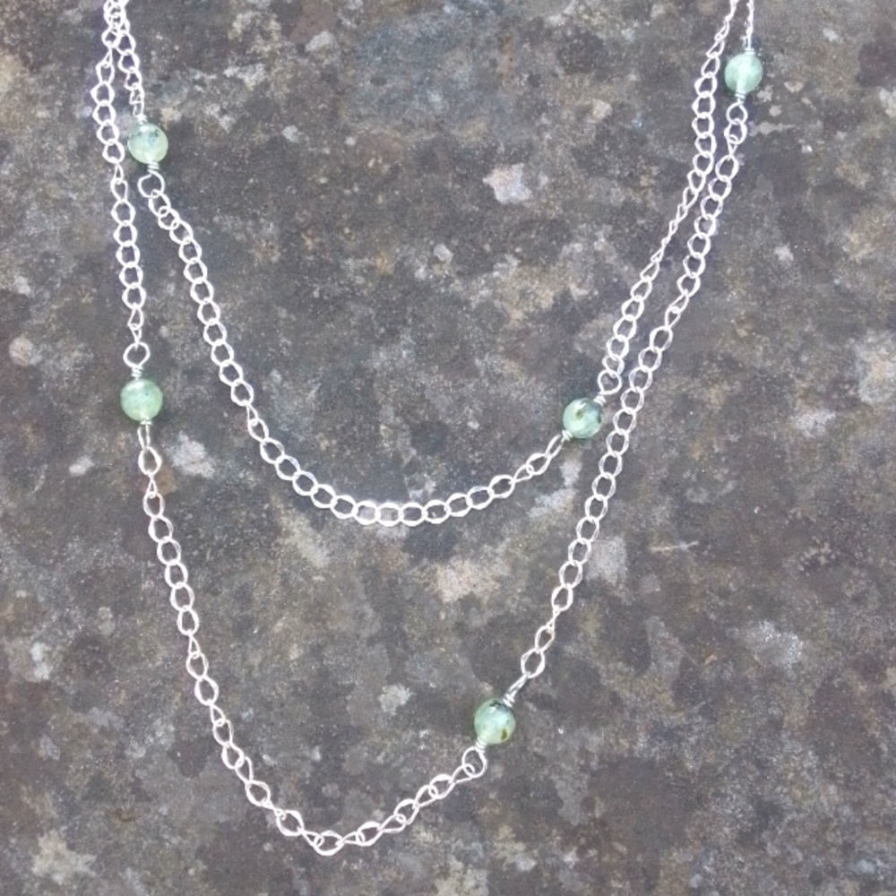 Green Crystal Silver Tone Chain Handmade Necklace